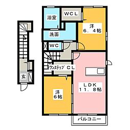 ラ・フォンテA 2LDKの間取図画像