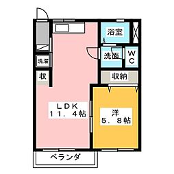 ヴィル・ビヴァンミサト1 1LDKの間取図画像