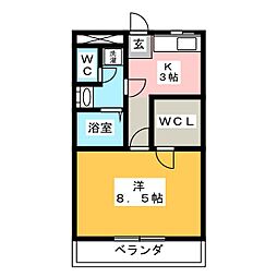 オリゾン 1Kの間取図画像