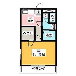 オリゾン 1Kの間取図画像