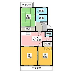 コーポトマト2 3DKの間取図画像