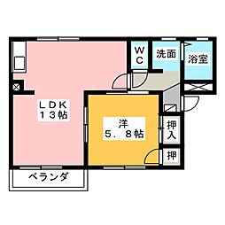 リバティーイワモトB 1LDKの間取図画像
