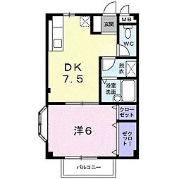 エルティム杉山 1DKの間取図画像