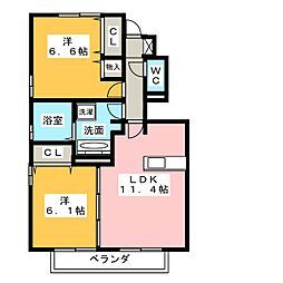 アンソレイエ 2LDKの間取図画像