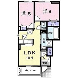 グランヴィルローズB 2LDKの間取図画像
