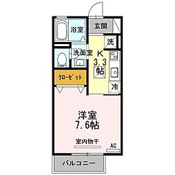クルーガーランドB 1Kの間取図画像