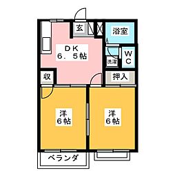 エルデイム月 2DKの間取図画像