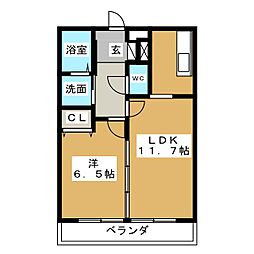 スカイヒルズ柳島 1LDKの間取図画像