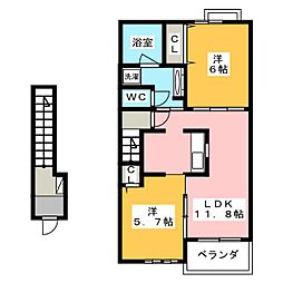 カーサアニュー 2LDKの間取図画像