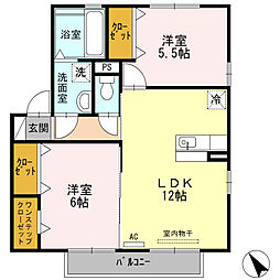 リヴェール 2LDKの間取図画像