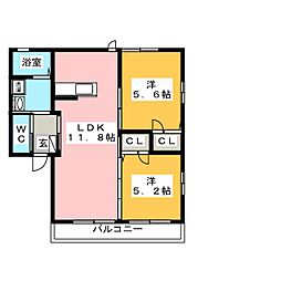 グランエスペランサ・ダイアA 2LDKの間取図画像