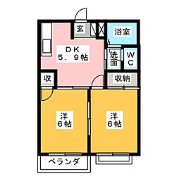 エルディムふじおかA 2DKの間取図画像