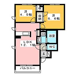 ドルチェ三園平B 2LDKの間取図画像