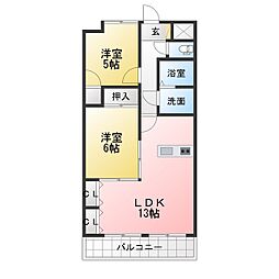 プリマロセンパレス 2LDKの間取図画像