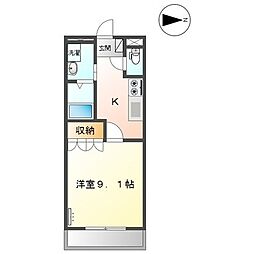 ボナールB棟 1Kの間取図画像