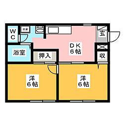 サンライフ・若の宮 2DKの間取図画像
