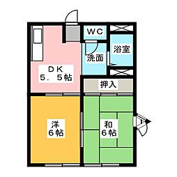 グリーンハイツ大畑A 2DKの間取図画像
