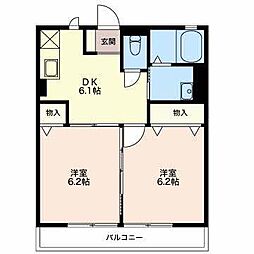 シャイン万野B 2DKの間取図画像