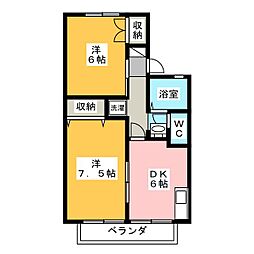 サンハイツタイコーB 2DKの間取図画像