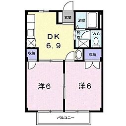 ビューラー小松原 2DKの間取図画像