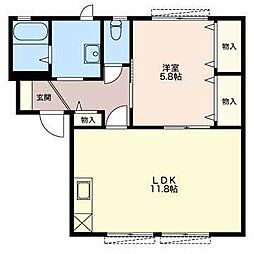 リンピア2A 1LDKの間取図画像