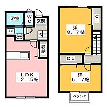 薫コーポ　Ｂ  ｜ 静岡県磐田市上新屋（賃貸テラスハウス2LDK・2階・66.45㎡） その2