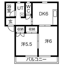 クローバーA 2DKの間取図画像