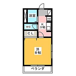 ハウス郷 1Kの間取図画像
