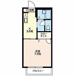 リヴェール英美 1Kの間取図画像