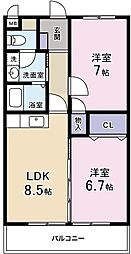 ハミング白木 2LDKの間取図画像