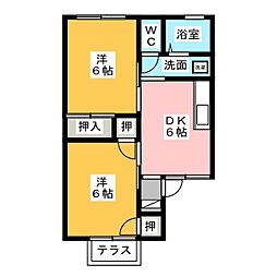 ノースポール田町 2DKの間取図画像