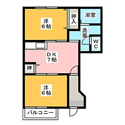 フローラ美登里A 2DKの間取図画像