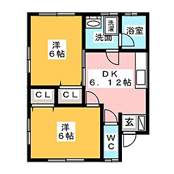 エスペランサオオイシA 2DKの間取図画像