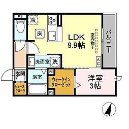 D-Hills二之宮 1LDKの間取図画像