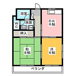 中央ハイツ 2DKの間取図画像