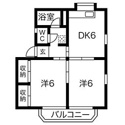 クローバーC 2DKの間取図画像