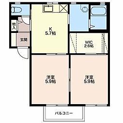 ウッドベルイーグルA 2DKの間取図画像