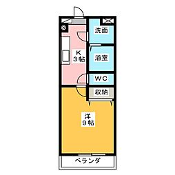 グリンデルワルト 1Kの間取図画像