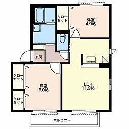 クレメントC 2LDKの間取図画像