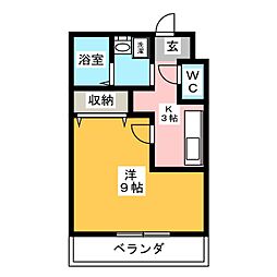 磐田ヒルズ1 1Kの間取図画像