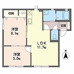 リバーサイドビレッジ4 2LDKの間取図画像