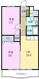 フローラ立野 2LDKの間取図画像