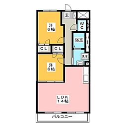 ハイツ南 4階2LDKの間取り