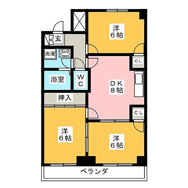 エステート23 ｜岐阜県岐阜市西鶉６丁目(賃貸マンション3DK・2階・68.00㎡)の写真 その2