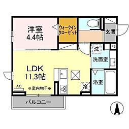 D-ROOM茜部中島　A棟 1階1LDKの間取り