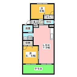 ファミーユ高桑B 2LDKの間取図画像