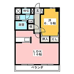 サンビーム八代 1LDKの間取図画像