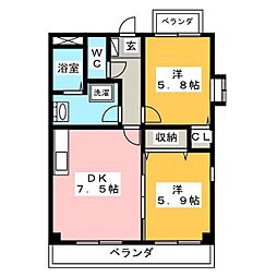セントラルハイツ野瀬イースト 2DKの間取図画像