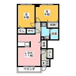 カルムハーネスB 2LDKの間取図画像