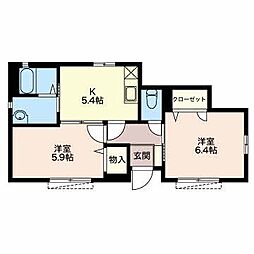 シャーメゾン・八坂A 2DKの間取図画像
